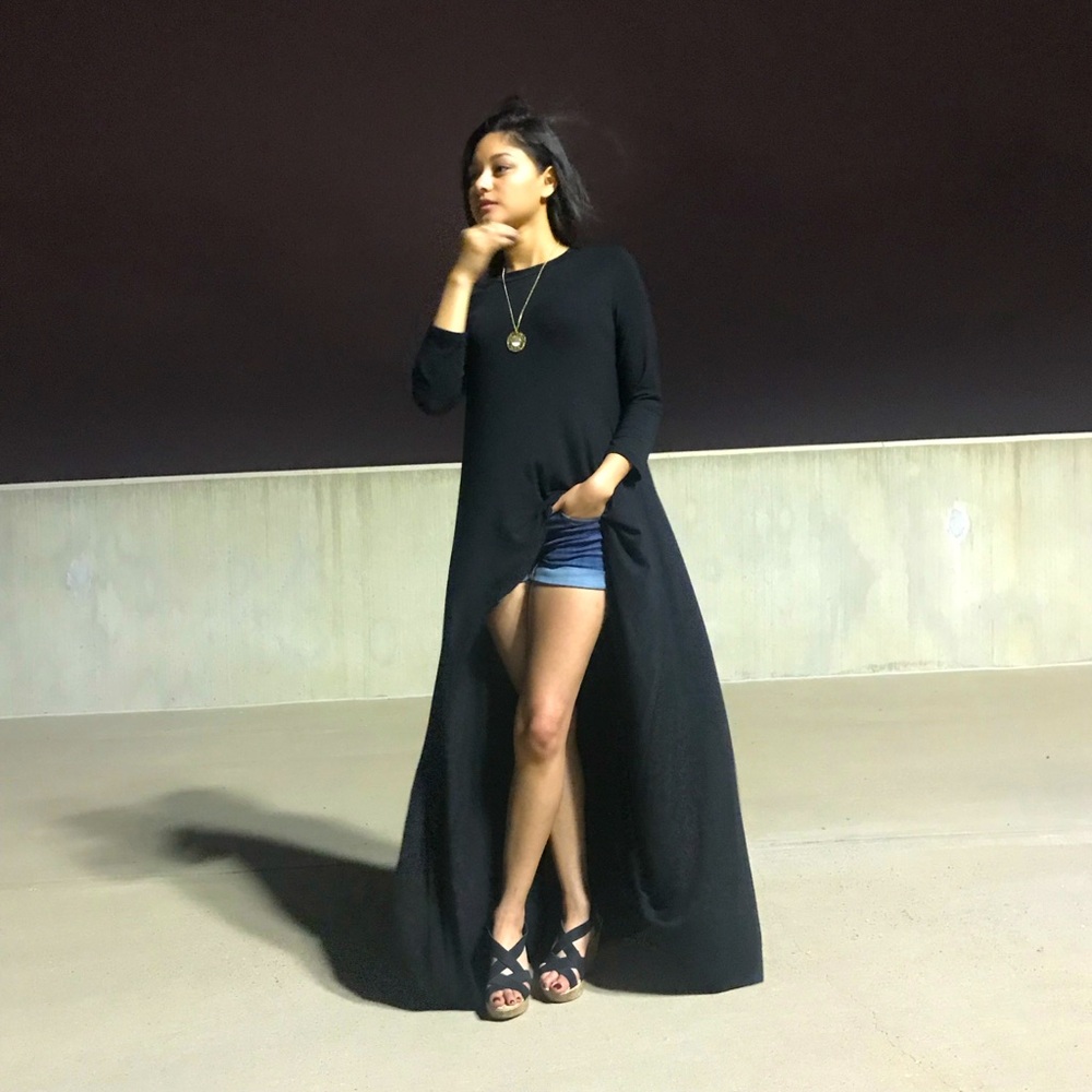 Black long tail quarter sleeve tunic shirt